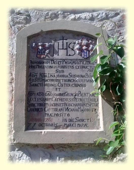 Inschrift zum Klosterausbau der Geistmühle